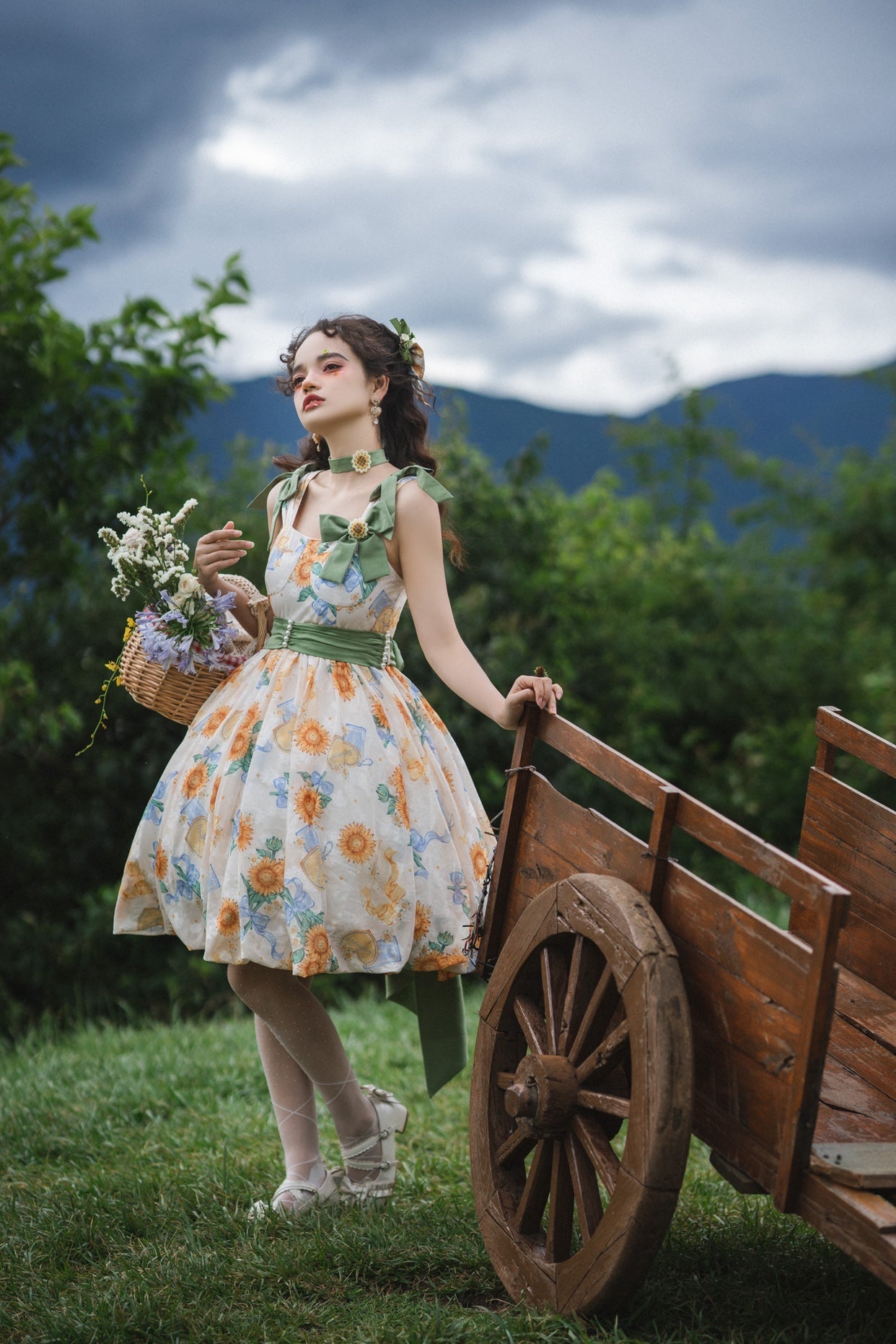 Akiyama Future Studio - Sunflower Print Lolita JSK Dress in Breathable Light Fabric