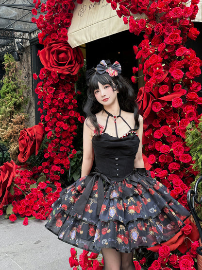 Gloaming - Sweet Lolita Cherry print Short Sleeve OP and SK Set