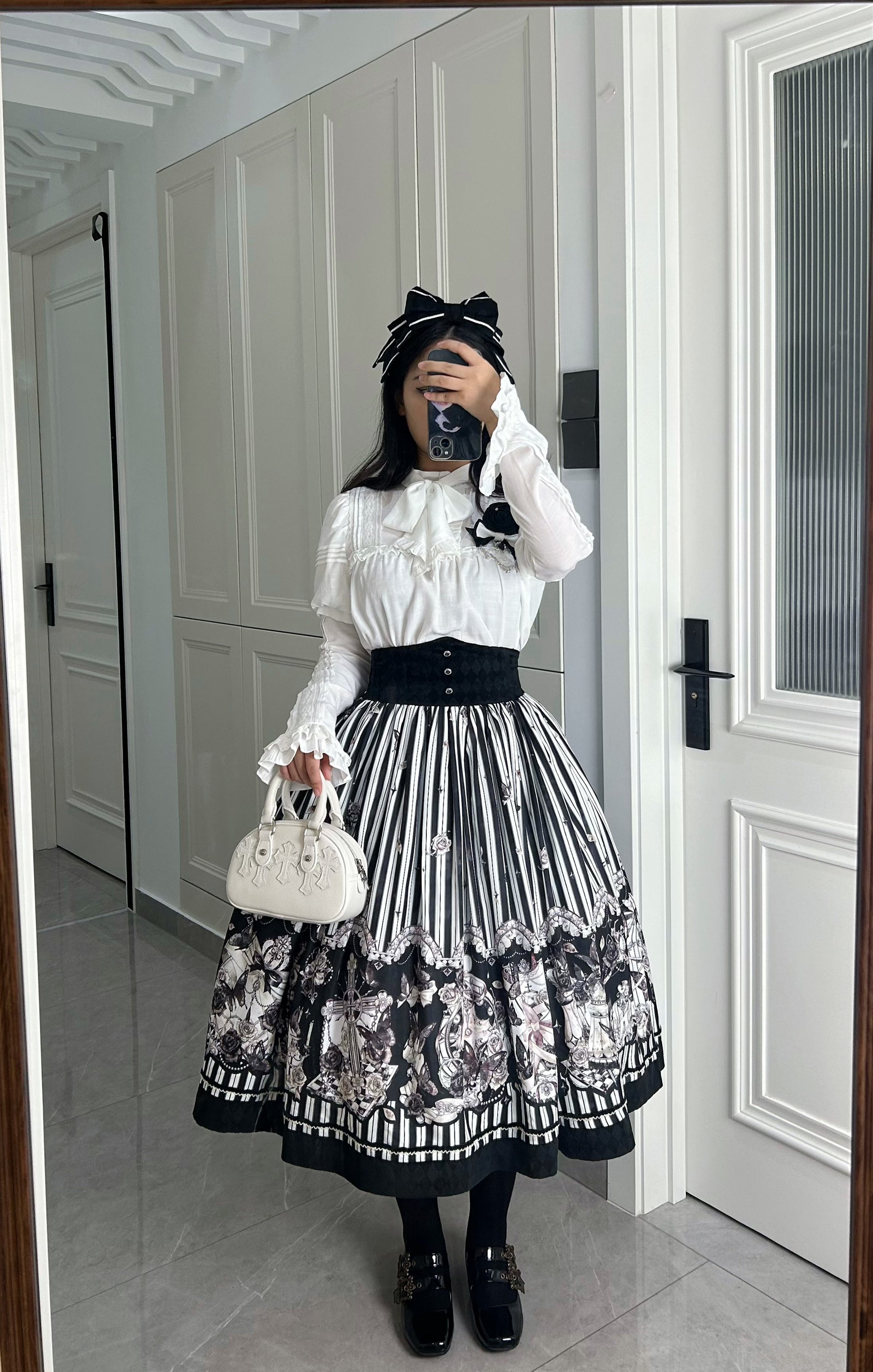 Little Bear - Gothic Lolita Black and White Striped JSK Set