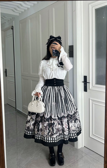 Little Bear - Gothic Lolita Black and White Striped JSK Set