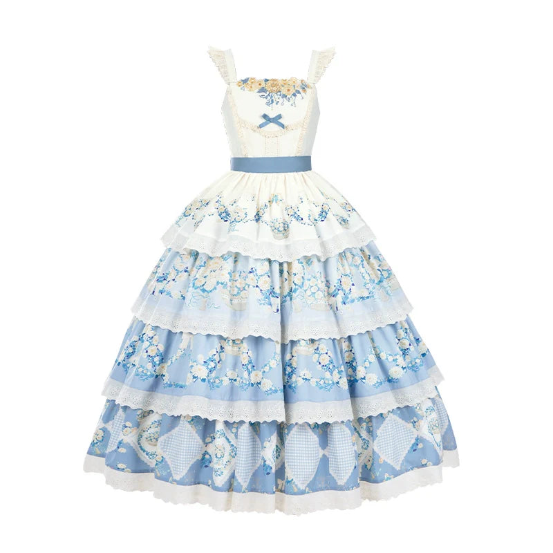 With PUJI - Letter and Poetry - Classic Lolita JSK Suit Four-tiered Twins Dress