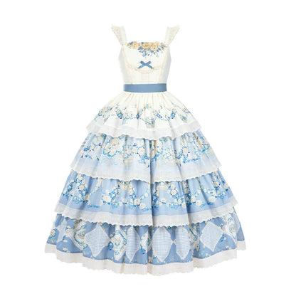 With PUJI - Letter and Poetry - Classic Lolita JSK Suit Four-tiered Twins Dress