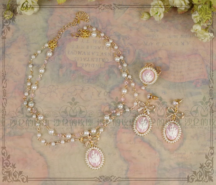 Rose of Sharon - Lily Miss - Elegant Lolita Pearl Necklace and Earrings Set