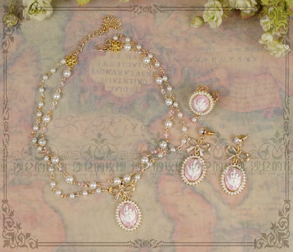 Rose of Sharon - Lily Miss - Elegant Lolita Pearl Necklace and Earrings Set