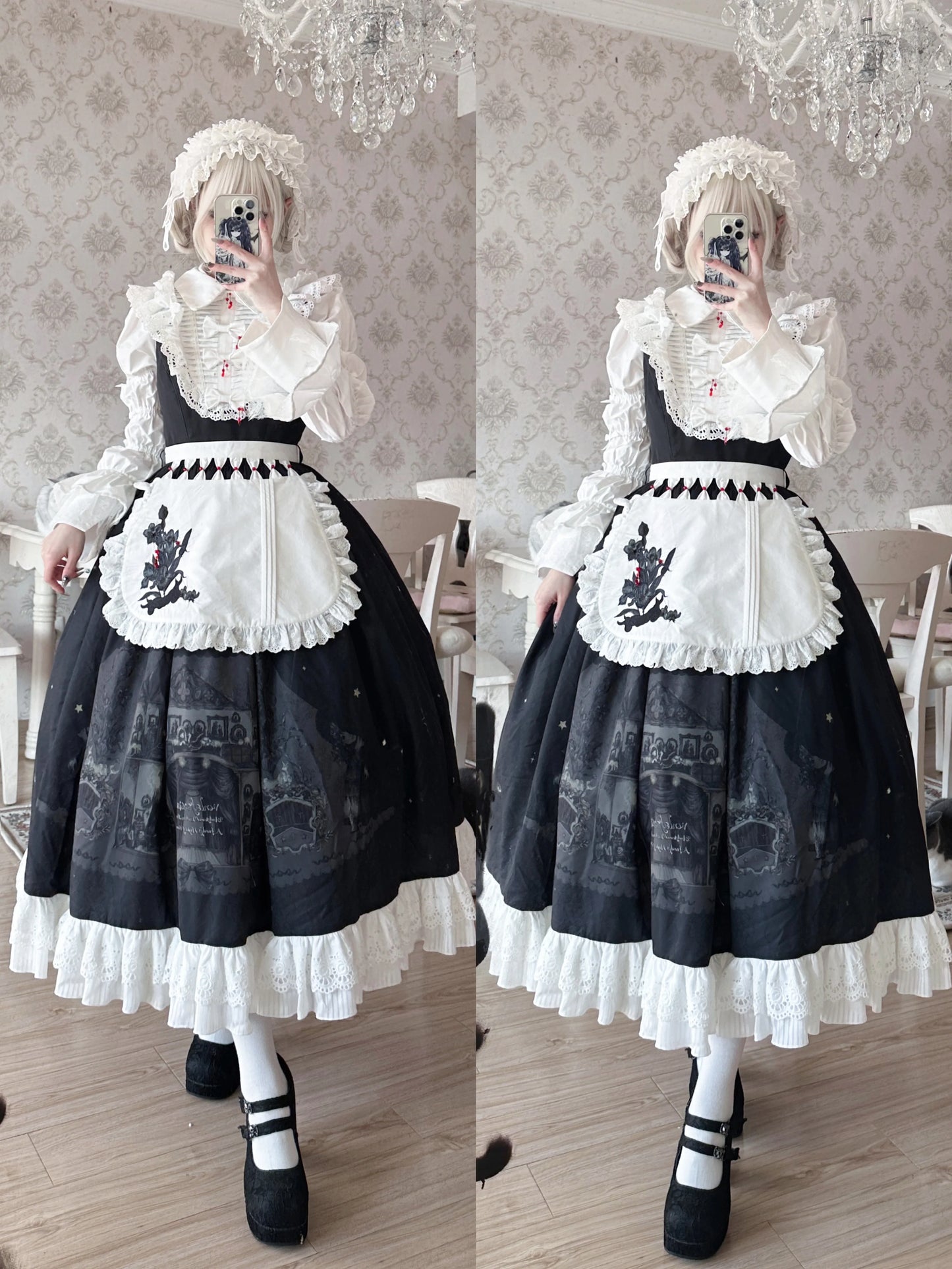 Dark Circle Clinic - Barbara Manor Night - Gothic Lolita JSK Pleated Floral Print Lolita Dress