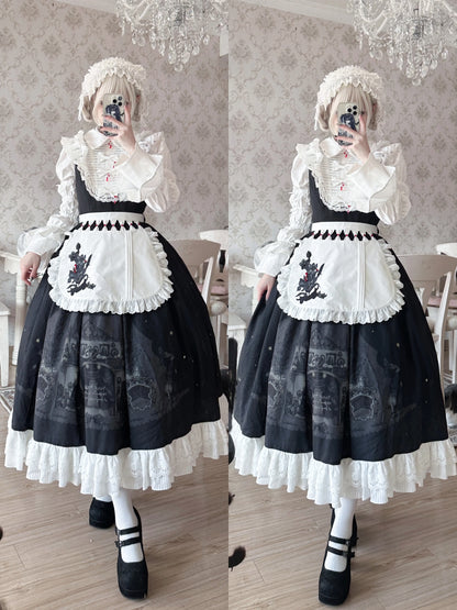 Dark Circle Clinic - Barbara Manor Night - Gothic Lolita JSK Pleated Floral Print Lolita Dress