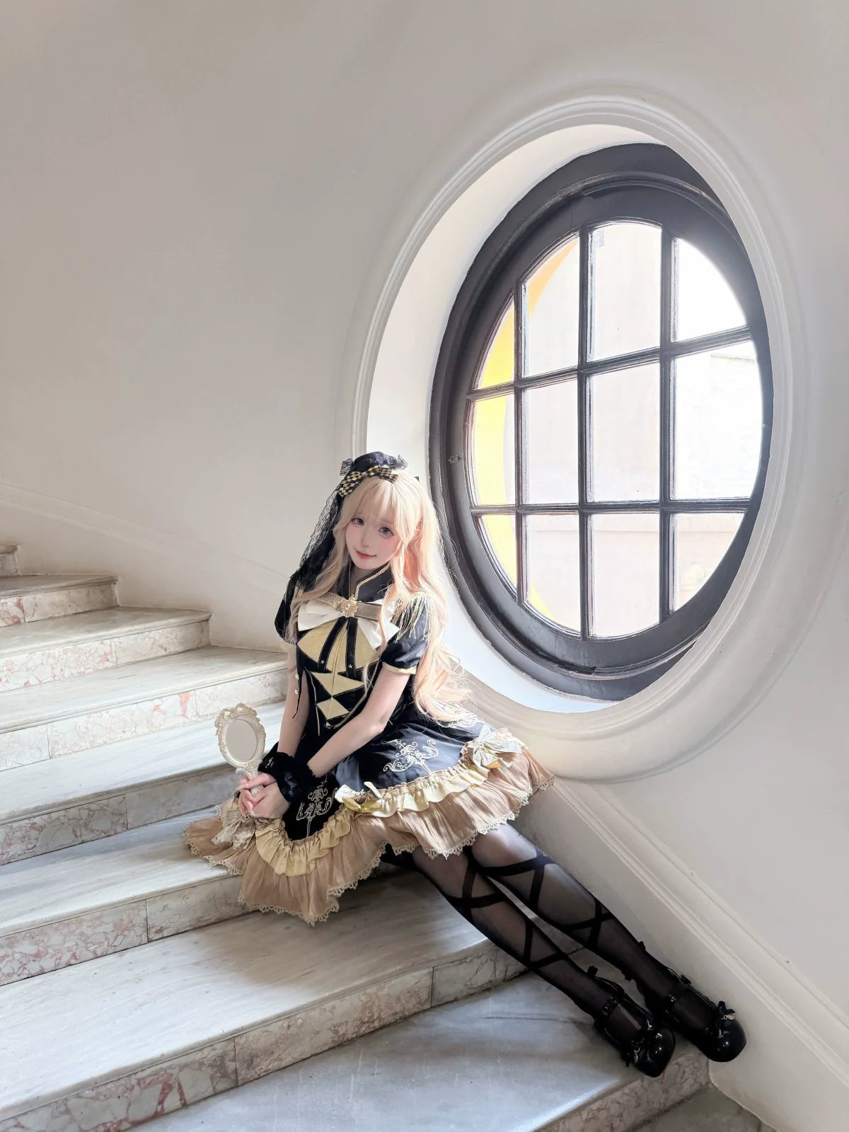 Letters from Unknown Star - Glitter Oath - Military Lolita OP Dress with Detachable Split Tail Cloak