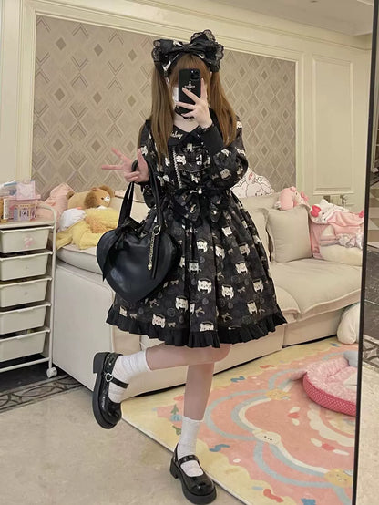 Good NIght Cats - Tiger in Autumn - Kawaii Lolita Printed OP Dress Set