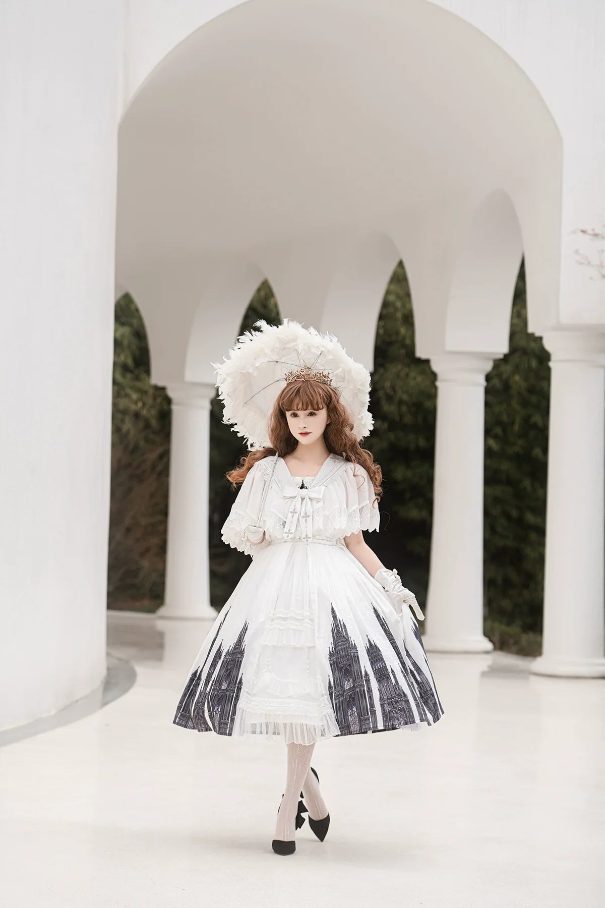 Cornfield Lolita - Silent Church - Gothic Lolita JSK Dress Printed Dress Thin Shawl Set