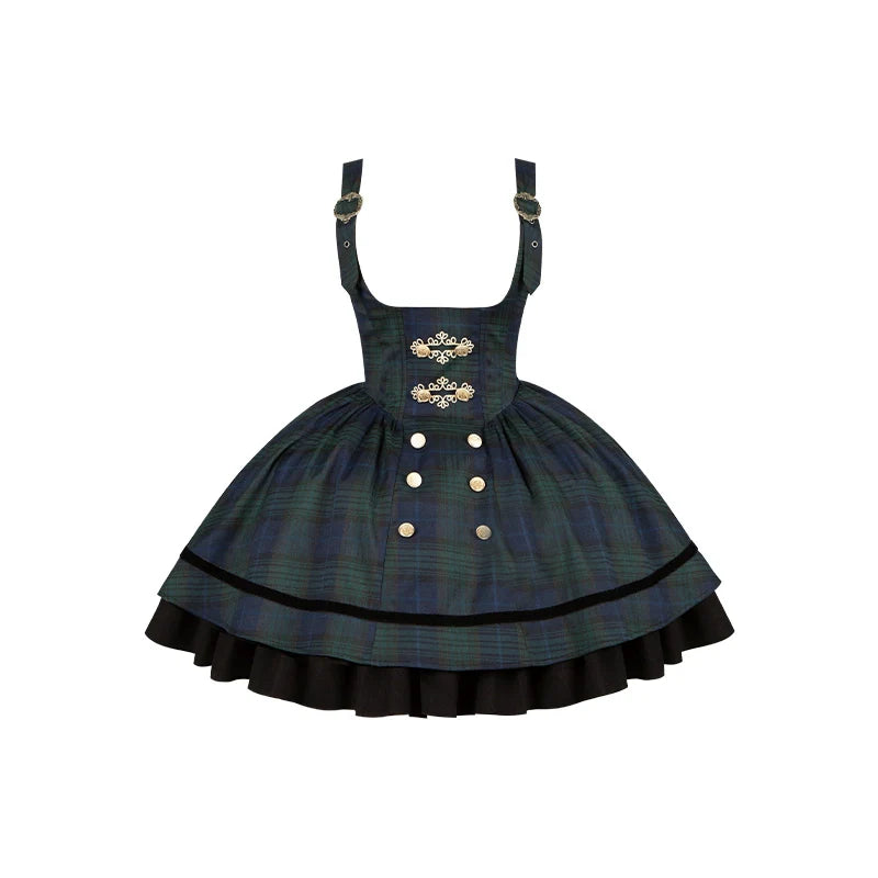 With PUJI - Berlin Souvenir - Plaid Preppy Style Lolita Bust Supporting JSK Outfit