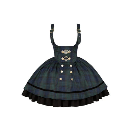With PUJI - Berlin Souvenir - Plaid Preppy Style Lolita Bust Supporting JSK Outfit