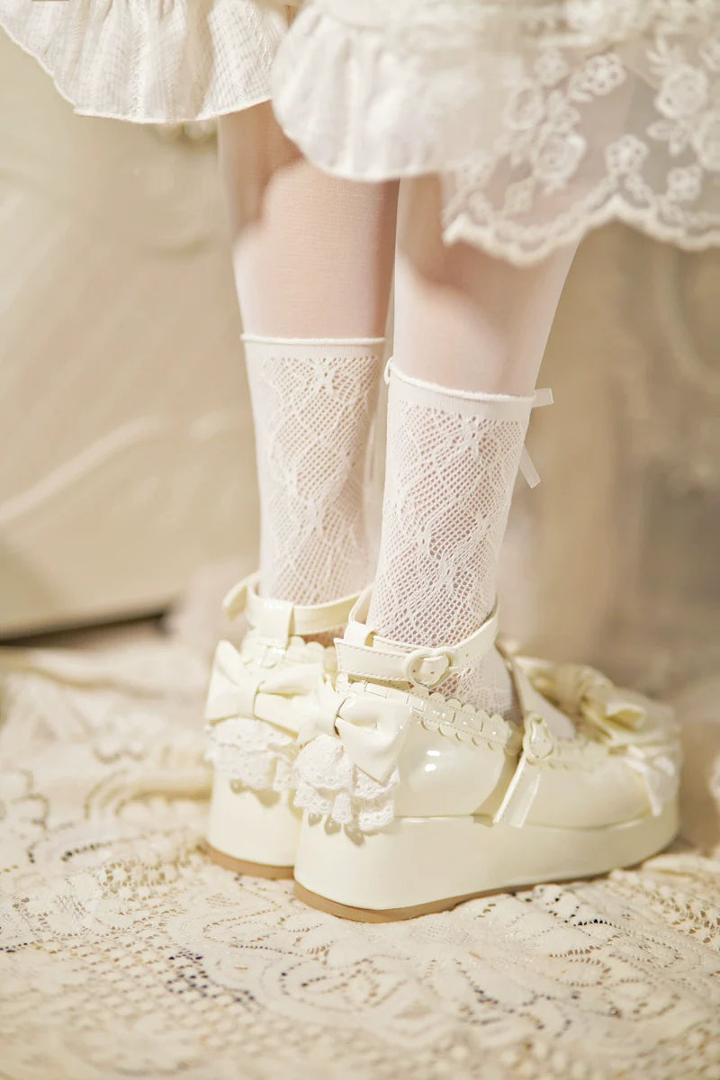 Jiujiu Lolita - Milky Puff - Sweet Lolita Heels Shoes, Round Toe With Petite Wedge