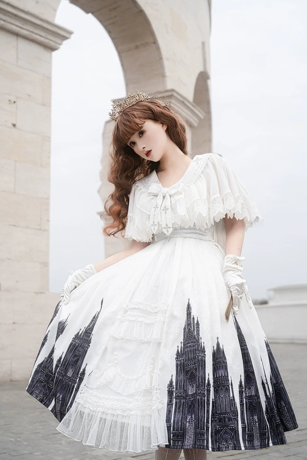 Cornfield Lolita - Silent Church - Gothic Lolita JSK Front Open Printed Dress and Thin Cardigan Set