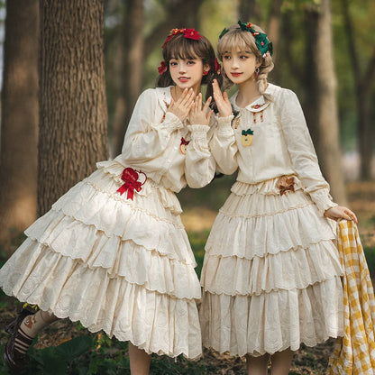 Miss Point - Chubby Fox in the Forest - Sweet Lolita Shirt Embroidered Collar Customized Blouse