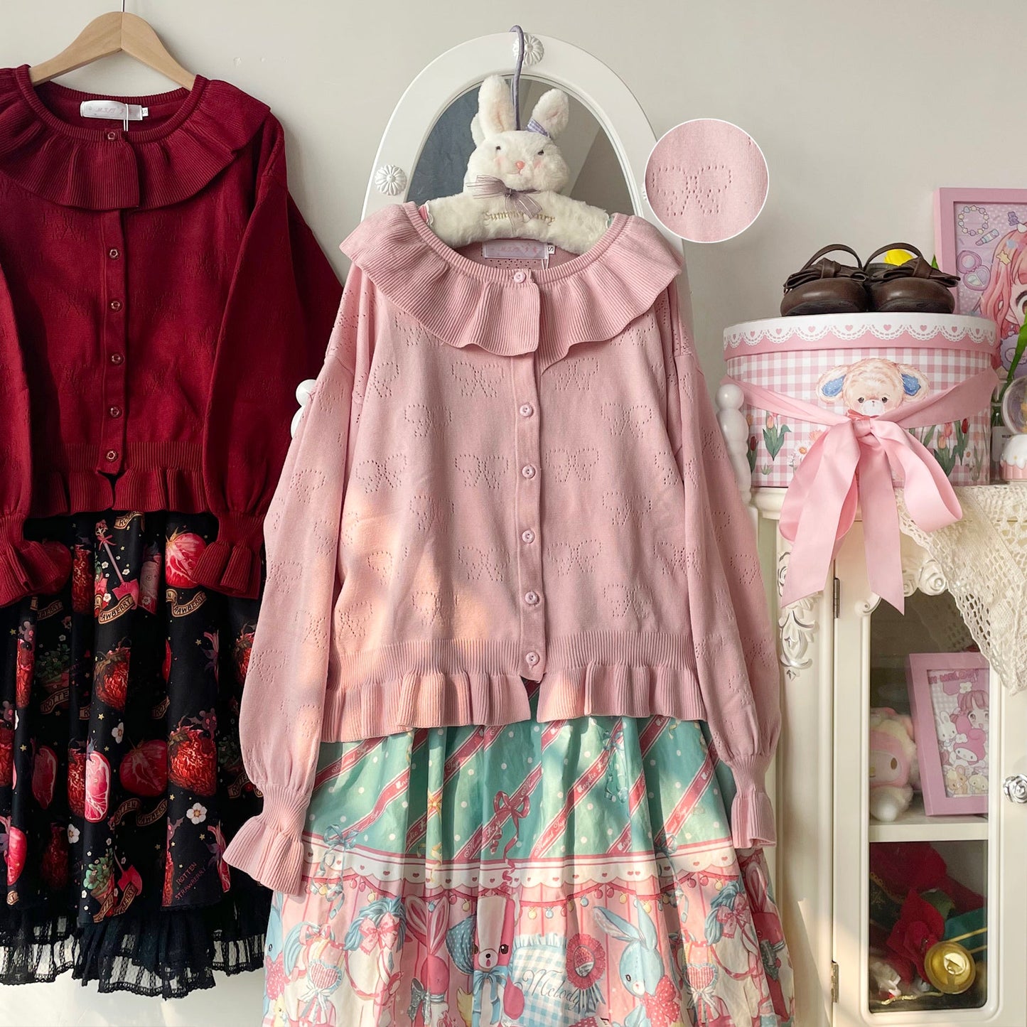 MIST - Vintage Lolita Bow Hollowed-out Sweater Ruffled Cardigan