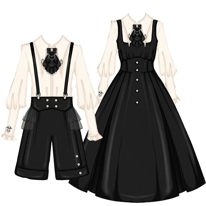 CastleToo - Night Raven Magic - Ouji Lolita Dress Set, Suspender Shorts & Cape
