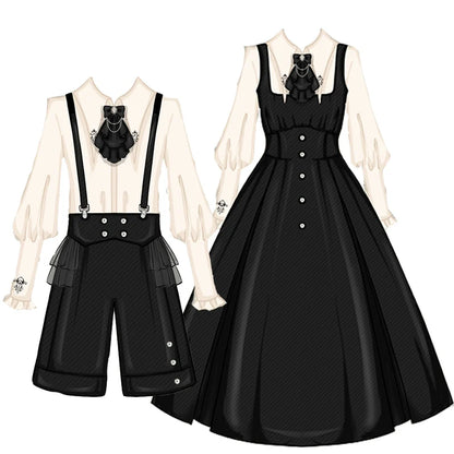 CastleToo - Night Raven Magic - Ouji Lolita Dress Set, Suspender Shorts & Cape