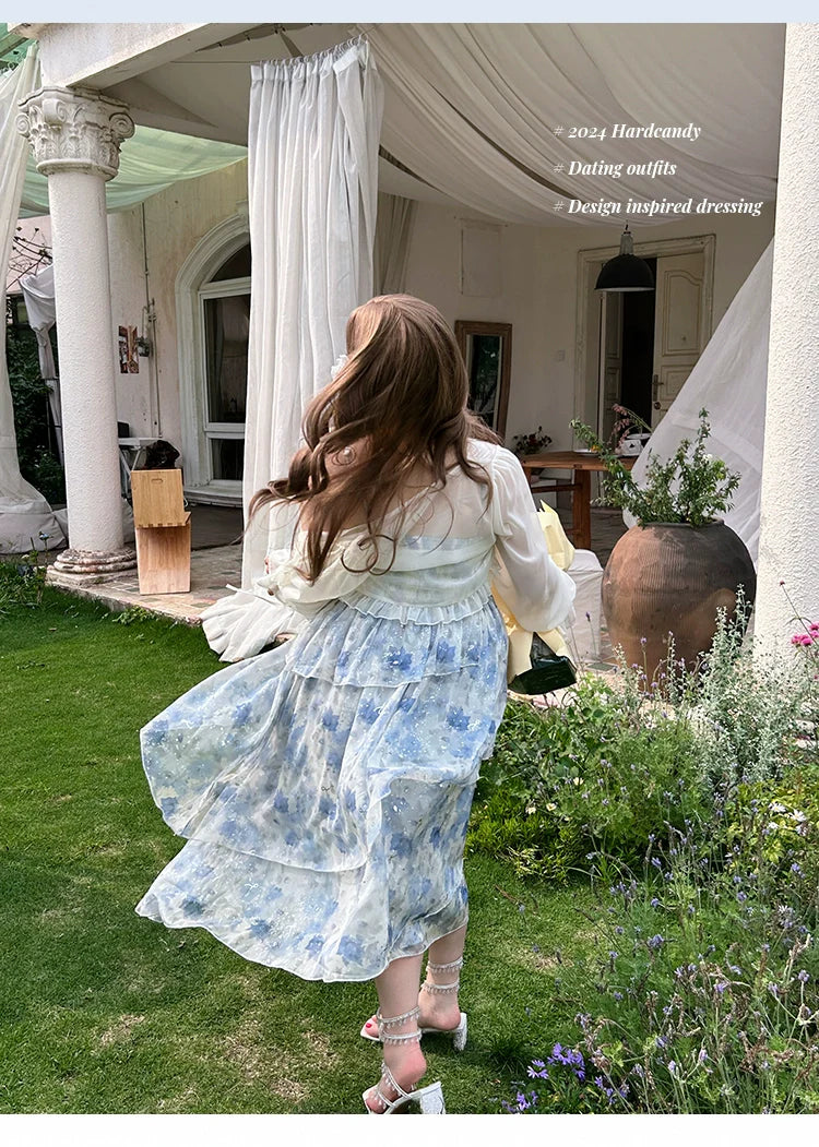 Yingtang - Plus Size Blue Lolita JSK Dress Cardigan Set New Arrival