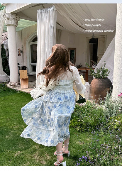 Yingtang - Plus Size Blue Lolita JSK Dress Cardigan Set New Arrival