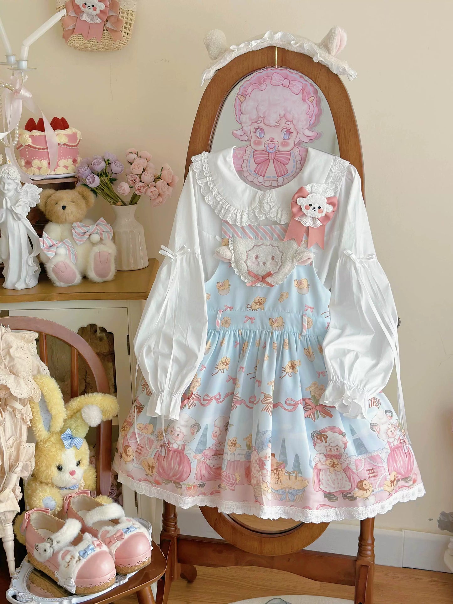 MeowMeow - Dance of the Lambs - Kawaii Lolita Salopette Dress With Cute Animal Prints