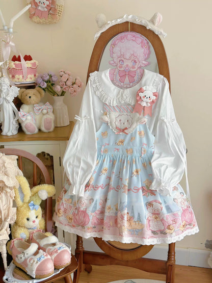 MeowMeow - Dance of the Lambs - Kawaii Lolita Salopette Dress With Cute Animal Prints