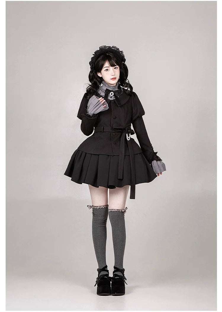 With PUJI - Old Testament - Classic Lolita Coat Black Plush Lolita Cape and Brooch