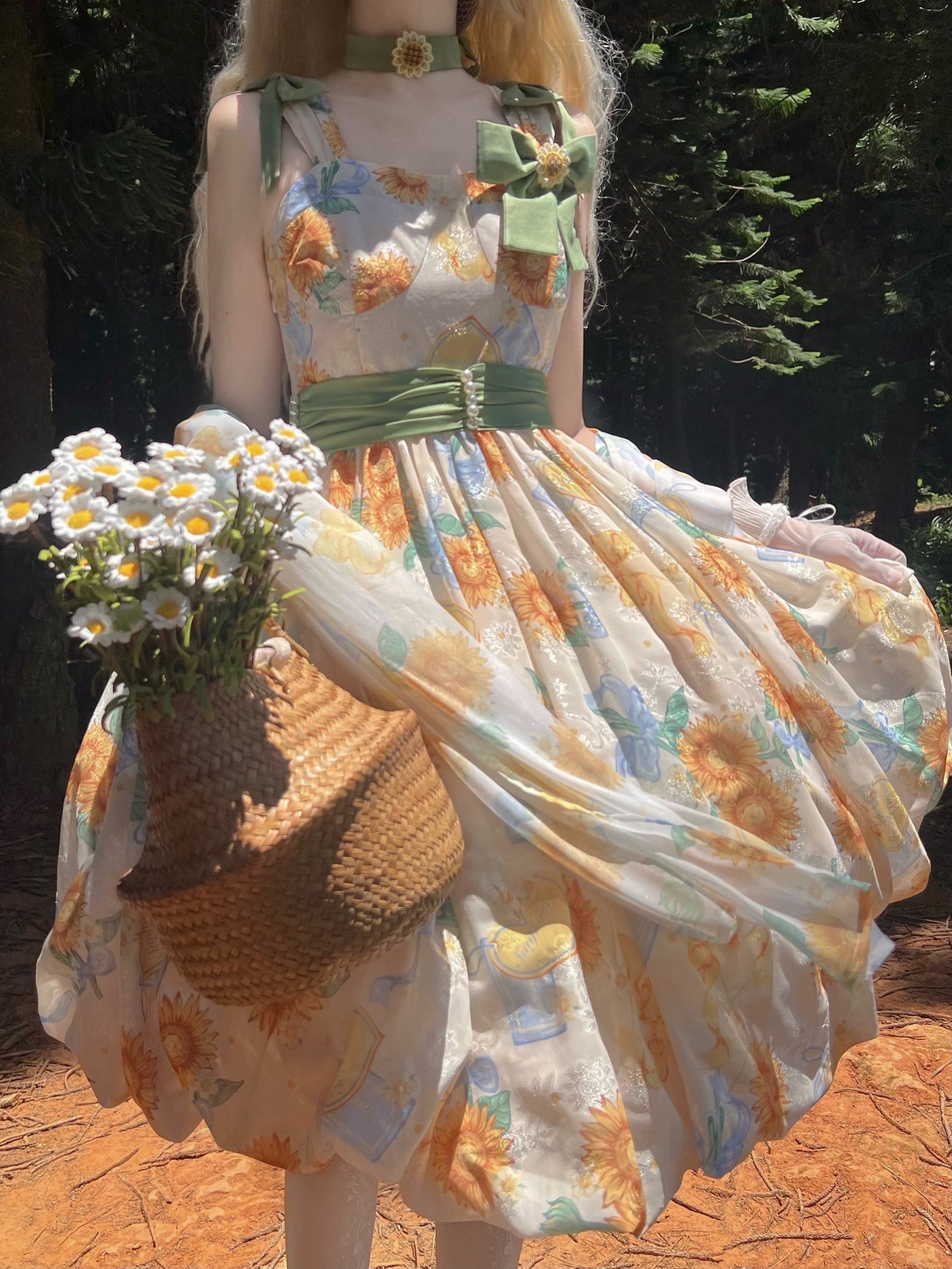 Akiyama Future Studio - Sunflower Print Lolita JSK Dress in Breathable Light Fabric