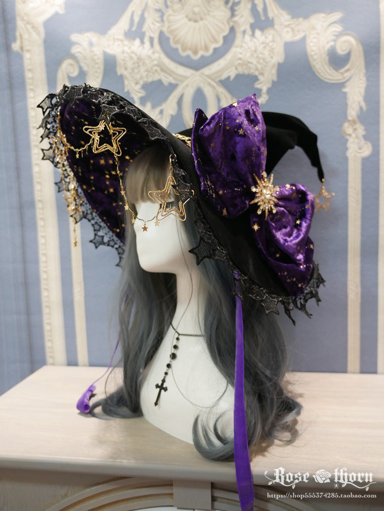 Rose Thorn - Polar Night Sky - Halloween Gorgeous Gilding Lolita Witch Hat