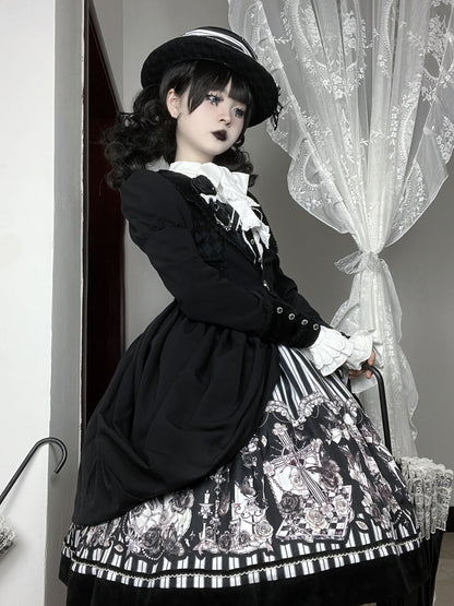 Little Bear - Gothic Lolita Black and White Striped JSK Set