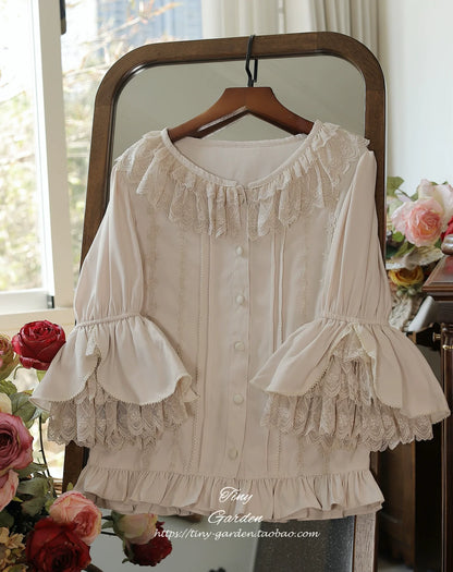 Tiny Garden - Summer Breeze 2.0 - Vintage Lolita Shirt Round Ruffled Collar/Princess Sleeves