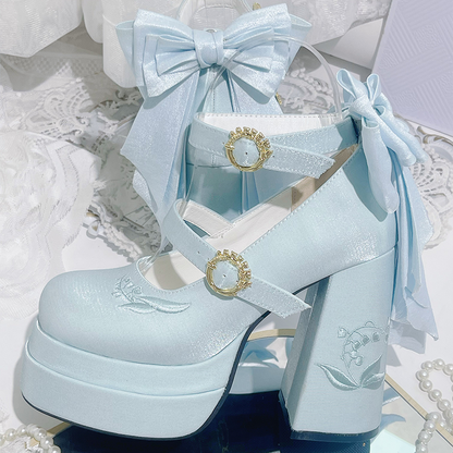 Dreamland - Floating Dream Lily - Elegant Lolita High Heel Shoes, Detachable Bow