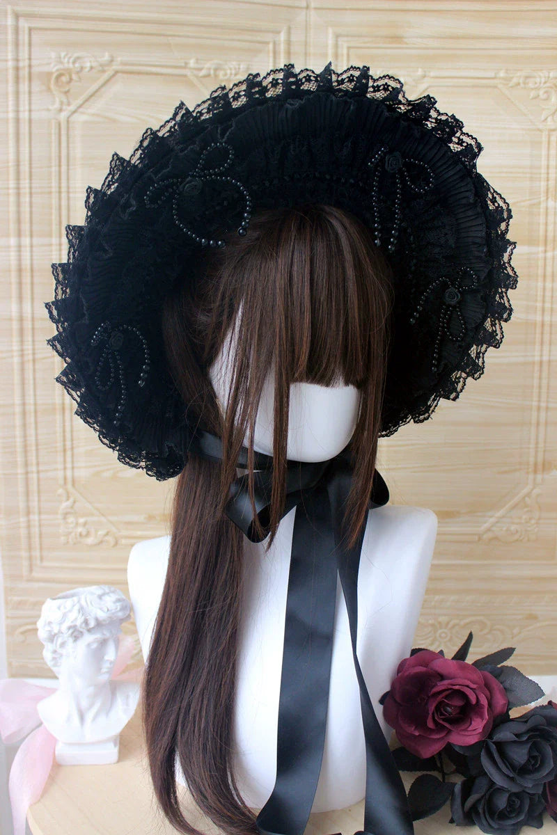 Deer Girl - Gothic Lolita Handmade Bonnet with Bows and Beads