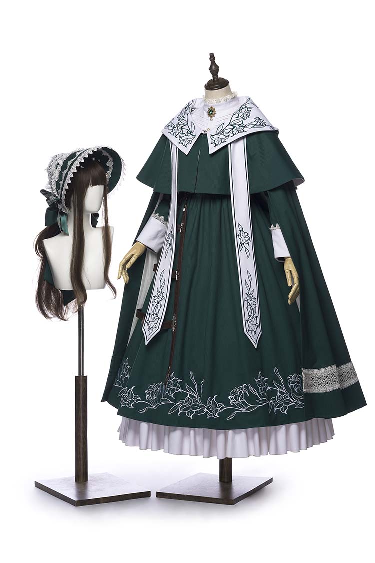 Youpairui - Lobnya - Gothic Nun Lolita Green OP Dress Set