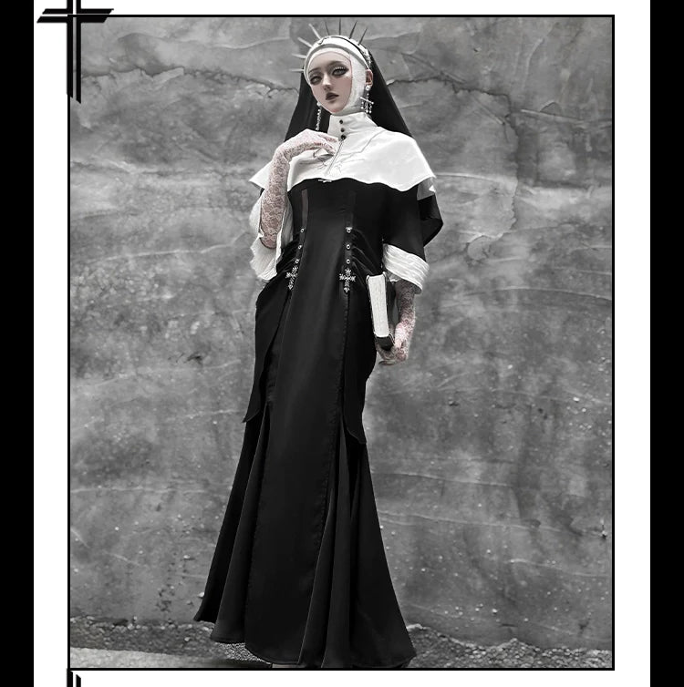 CHUNLV LOLITA - Night Cathedral - Halloween Nun Lolita OP Suit Gothic Dress Set