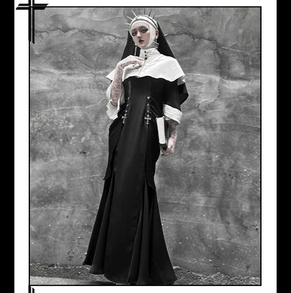 CHUNLV LOLITA - Night Cathedral - Halloween Nun Lolita OP Suit Gothic Dress Set