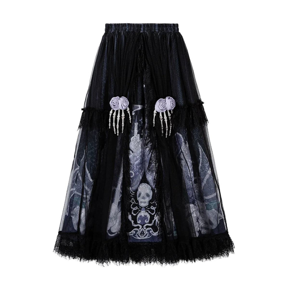 Your Princess - Withered Bone Specter - Gothic Lolita Skirt Set, Rose & Skeleton Hand Decor