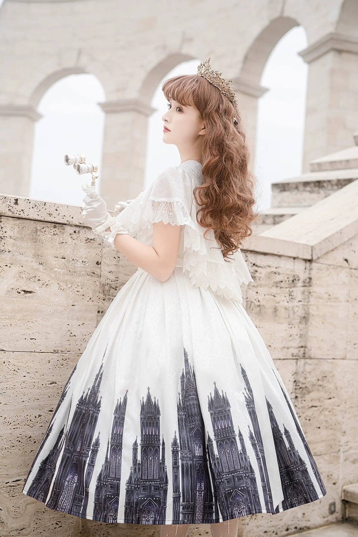 Cornfield Lolita - Silent Church - Gothic Lolita JSK Dress Printed Dress Thin Shawl Set
