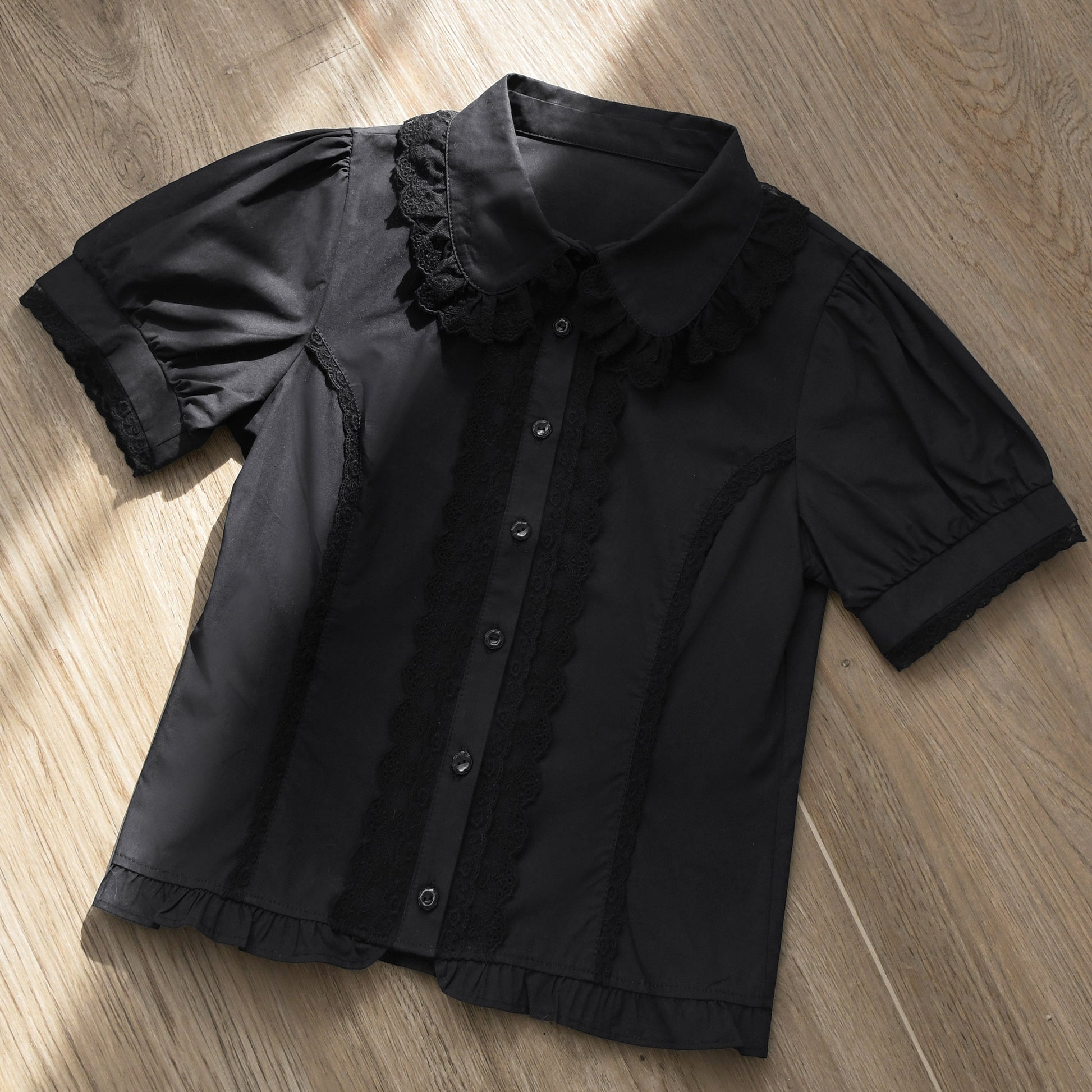 MIST - Lily - Cotton Retro Lolita Blouse with Lace Ruffles and Short Sleeve