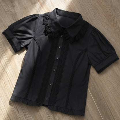 MIST - Lily - Cotton Retro Lolita Blouse with Lace Ruffles and Short Sleeve