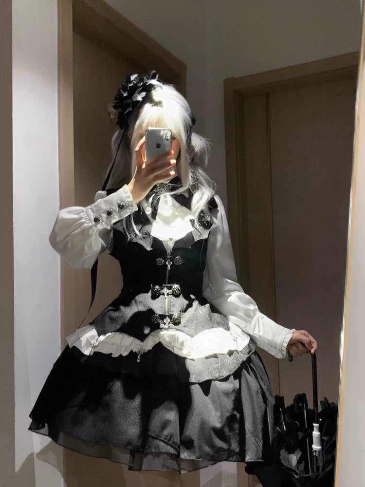 Letters from Unknown Star - Bloodline Duke - Gothic Lolita SK Suit Spider Web Vest and Blouse