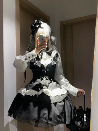 Letters from Unknown Star - Bloodline Duke - Gothic Lolita SK Suit Spider Web Vest and Blouse