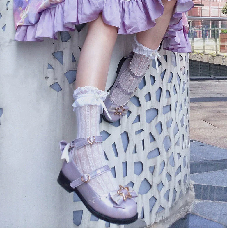 Bubble Cat - Dreamy Starry - Sweet Lolita Shoes Low Heel Bow Shoes