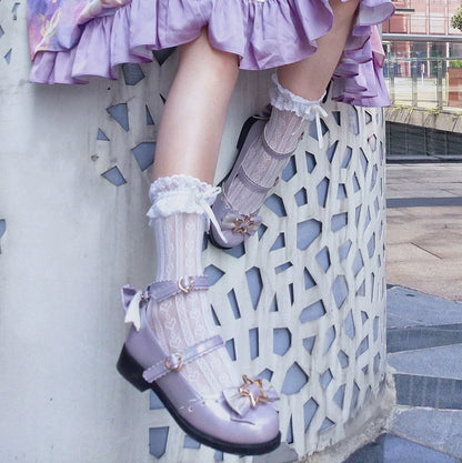 Bubble Cat - Dreamy Starry - Sweet Lolita Shoes Low Heel Bow Shoes