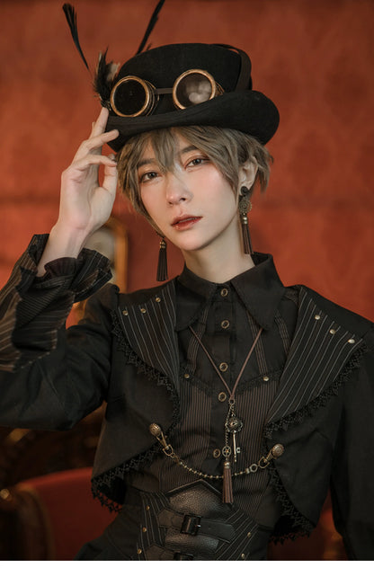 Mr. Yi's Steam Continent - Gothic Lolita Cardigan Long Sleeve Black Short Jacket