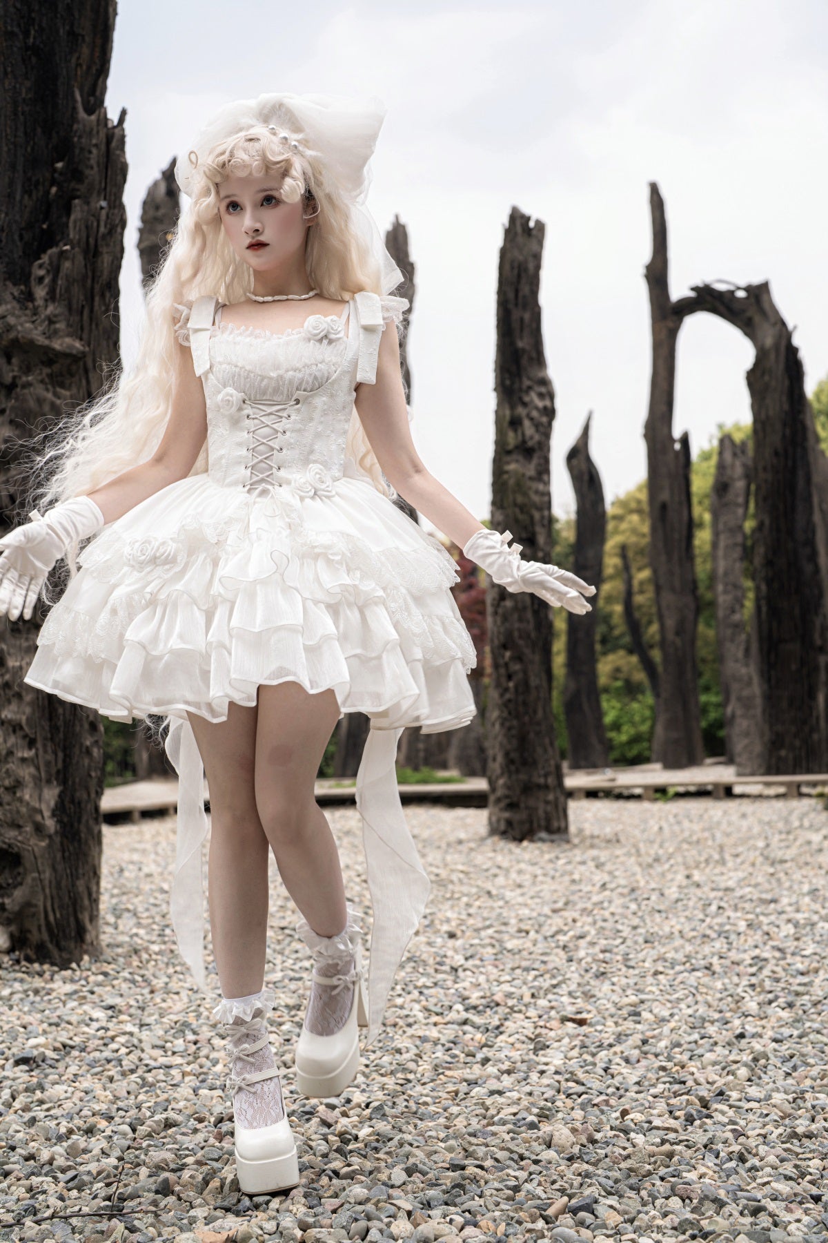 Your princess - Sweet Lolita White Princess Flounce Hemline OP