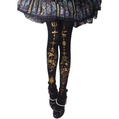 Ruby Rabbit - Halloween Gothic Lolita Rabbit and Pumpkin Print Pantyhose