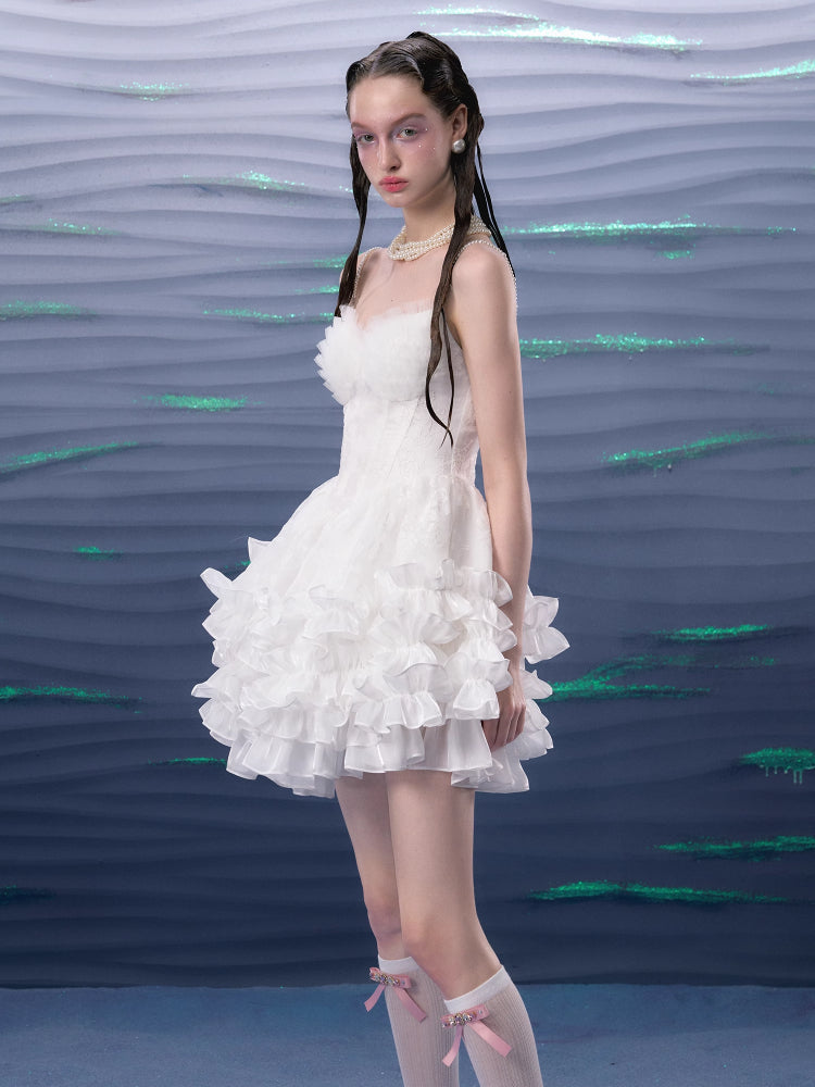 Floral satin pearl dress【s0000006770】