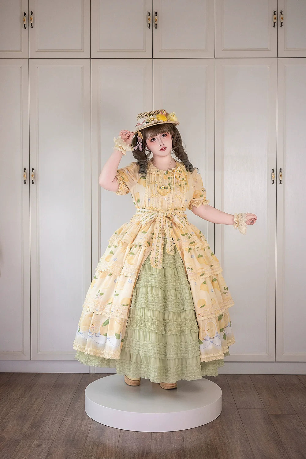 Miss Point - Lemon Chick - Country Lolita Printed OP With Button Front
