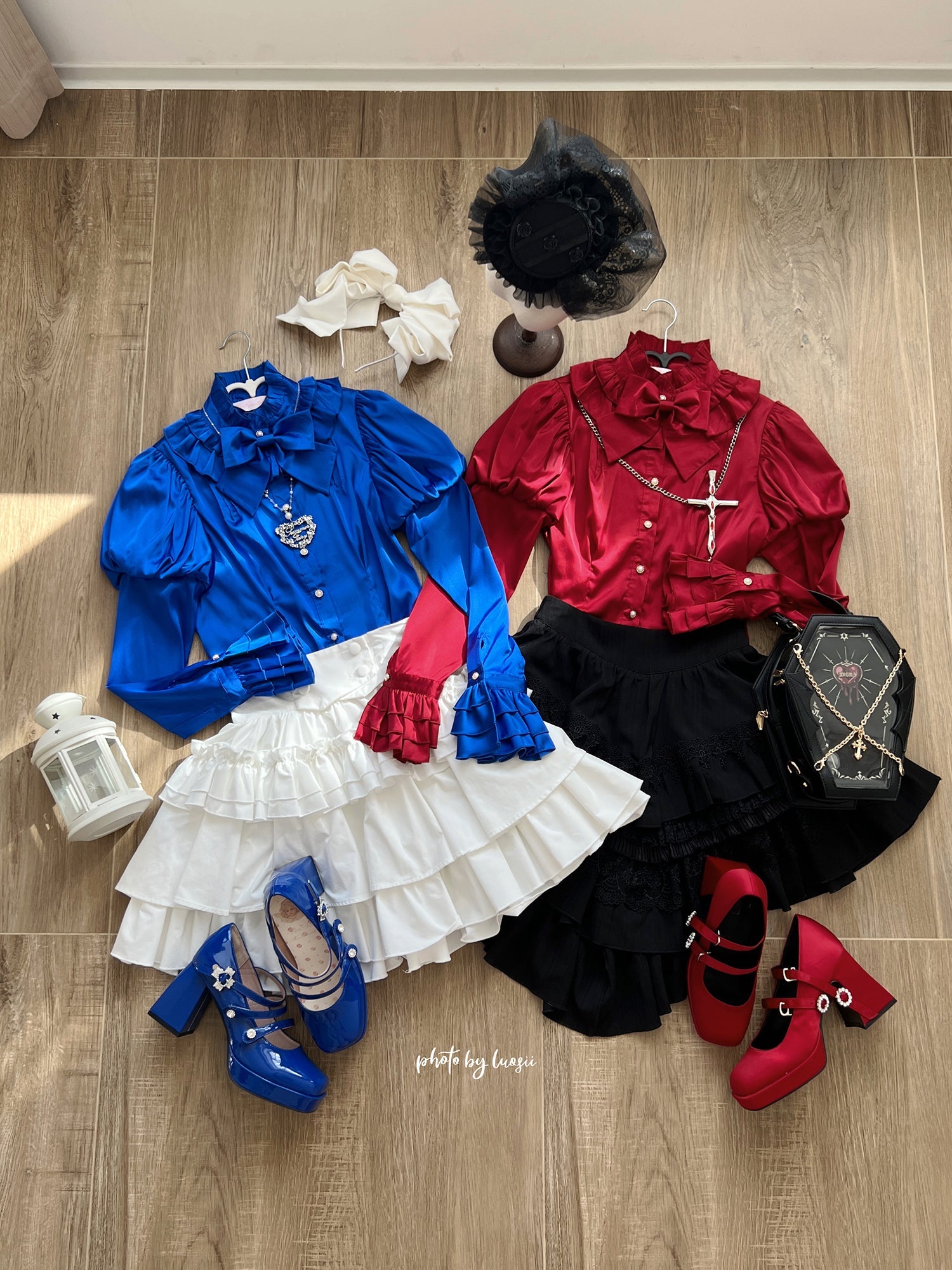 Nn Star - Dragonbone Lily - Gothic Lolita Satin Shirt with Vintage Julie Sleeves