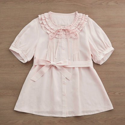 MIST - Vernal Stream - Lightweight Kawaii Lolita Blouse, Detachable Waist Tie